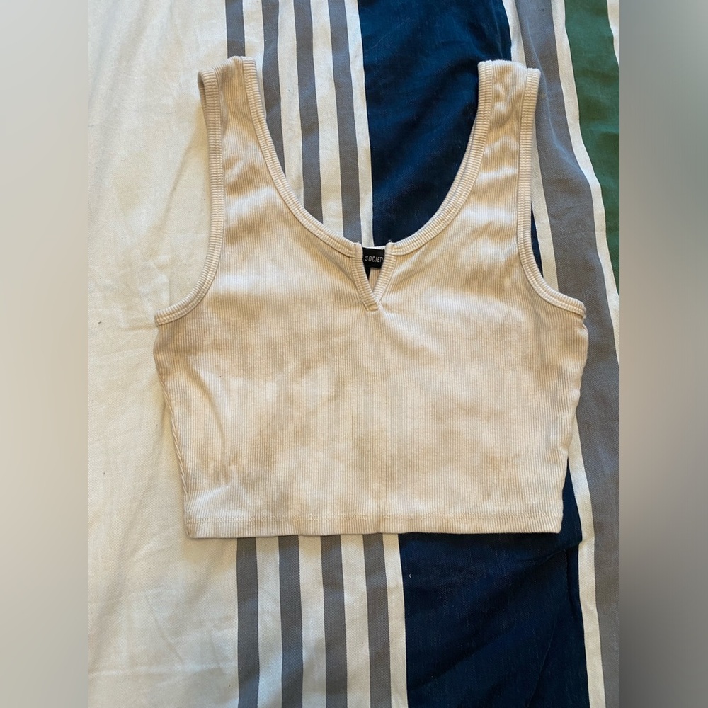 Streetwear Society Cream Sleeveless Crop Tank Top